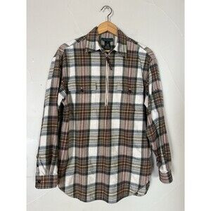 Ralph Lauren Pullover 1/4 Zip Plaid Flannel, Brown tone, Patch Pockets Women’s M